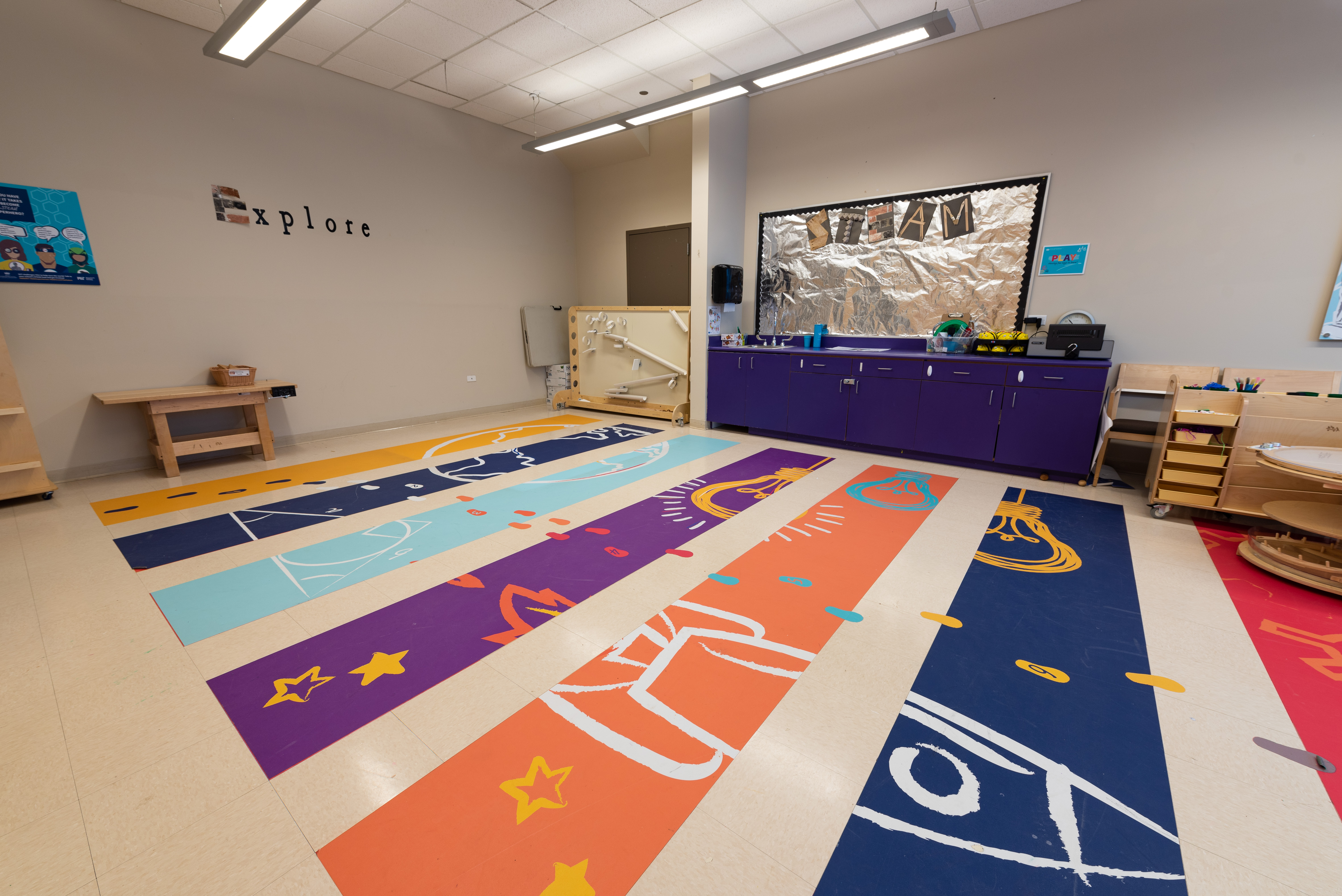 School floor with custom graphics. 