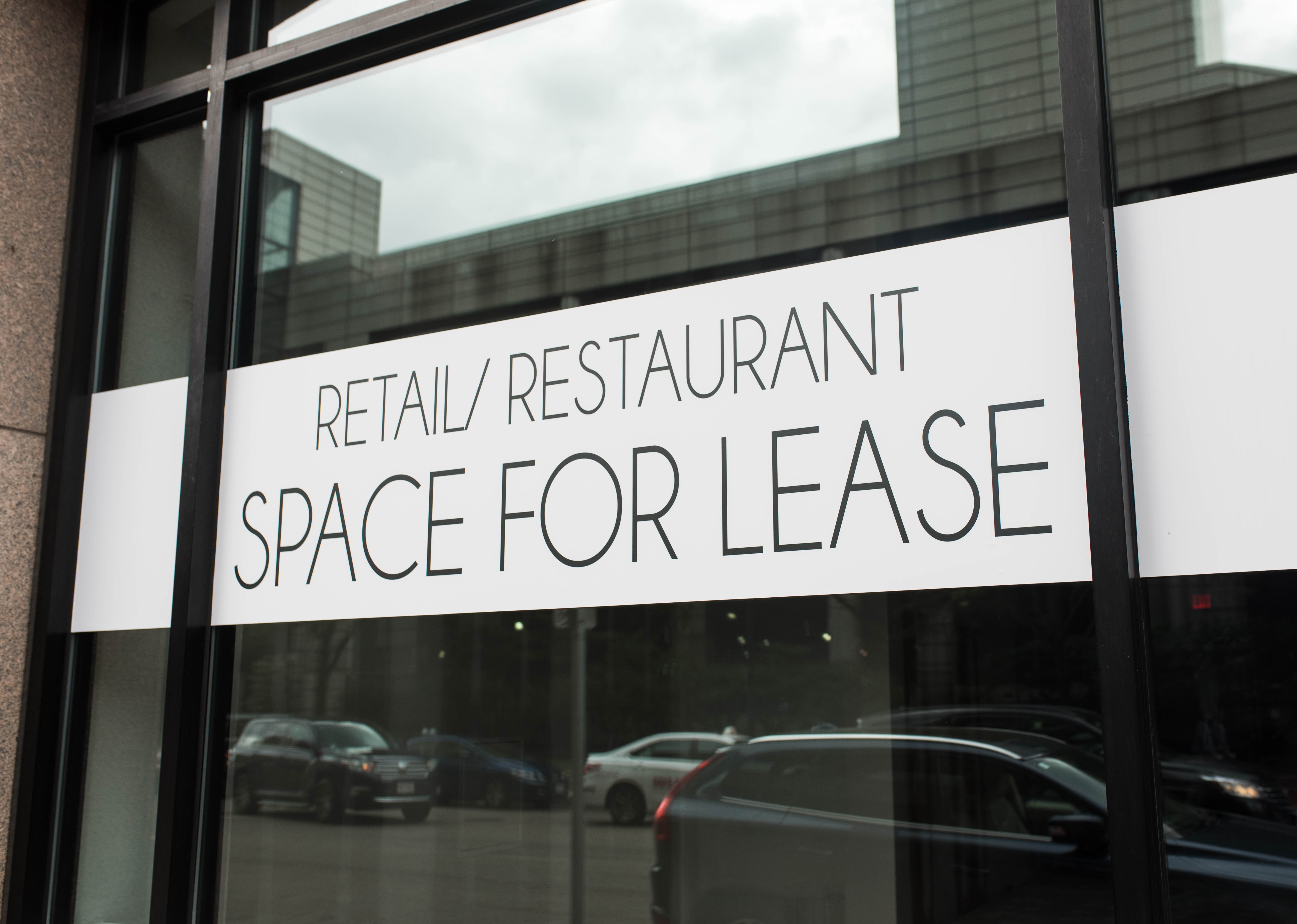 Retail and restaurant space for lease window graphic. 