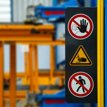 Safety signage in warehouse.