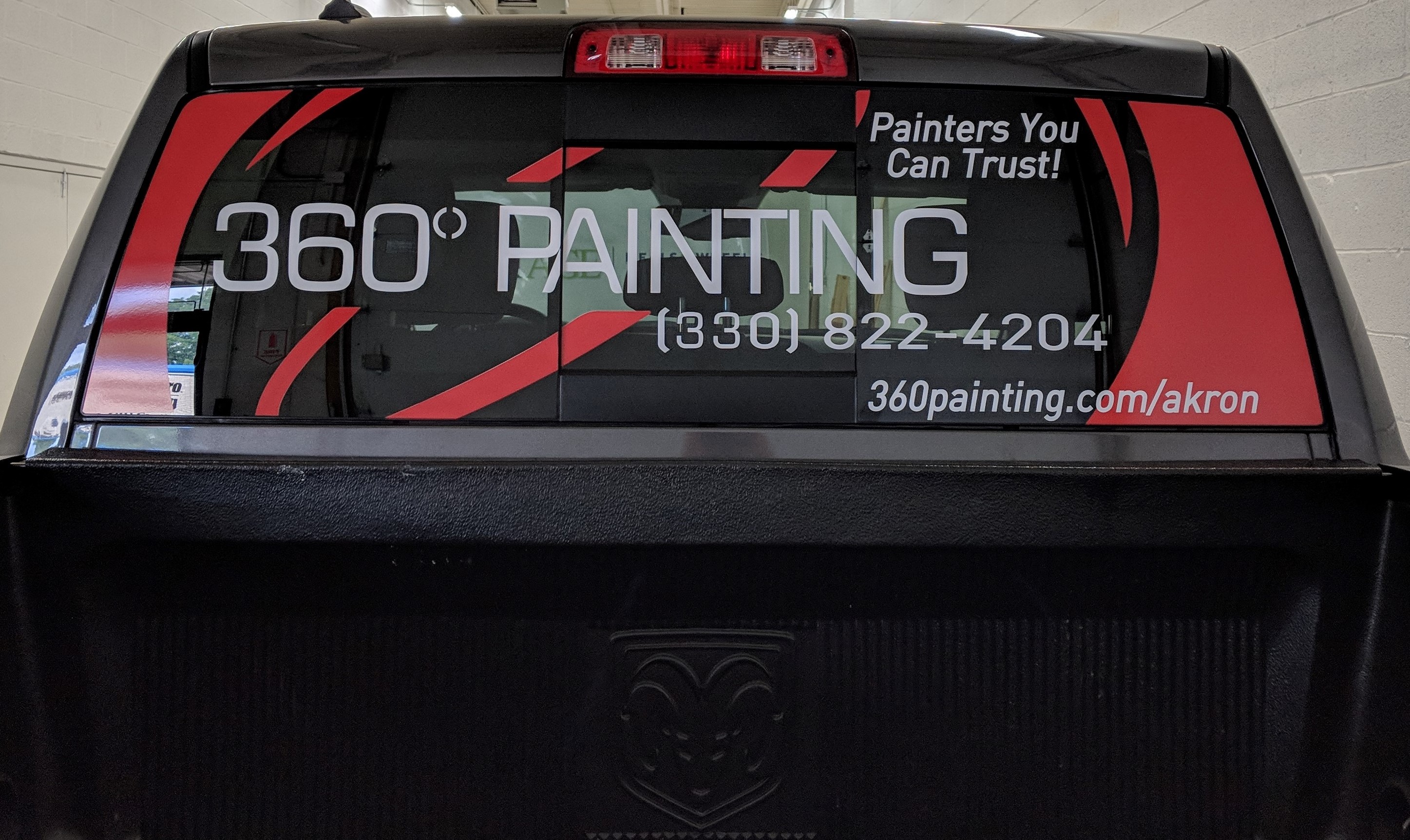 Vehicle rear window wrap for 360 Painting