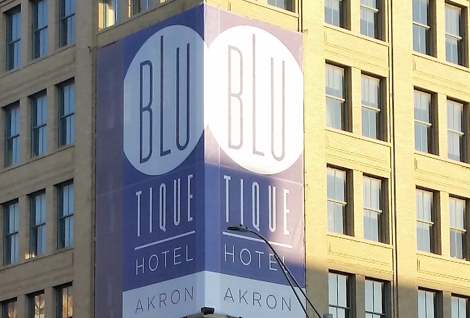 Giant outdoor display for Blu Tique Hotel Akron