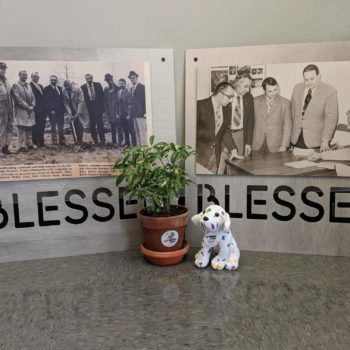 Blessed signs with black and white photos
