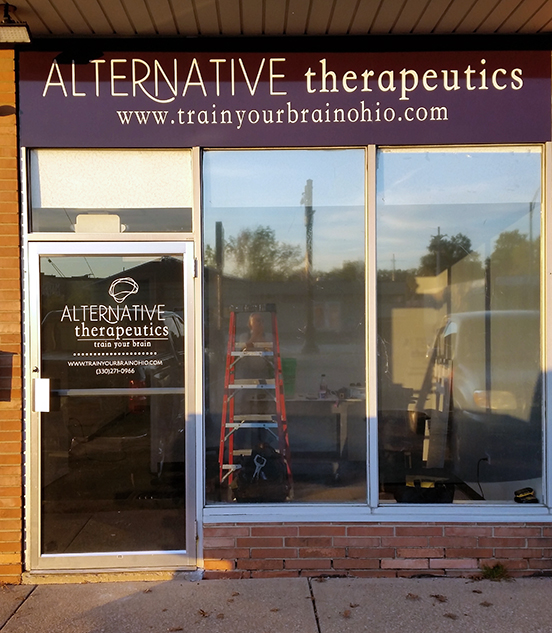 Alternative Therapeutics Outdoor Sign Above Front Door Window Graphics Akron
