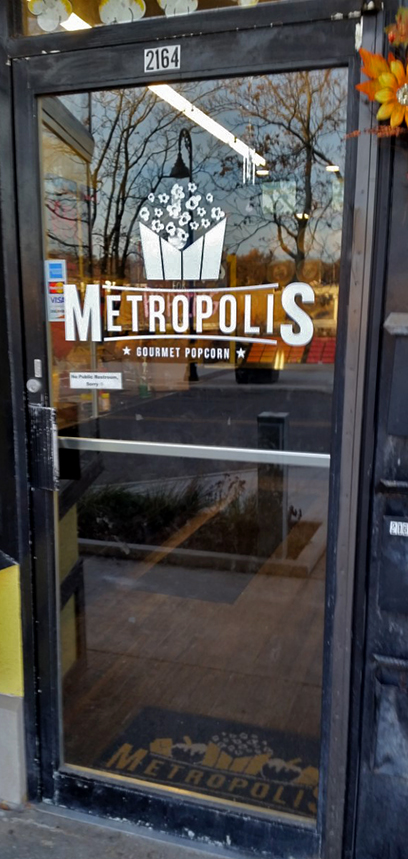 Door Decal for Metropolis Gourmet Popcorn