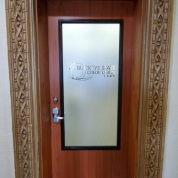buckeye state credit union frosted window door film graphic akron