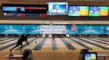 A photo of a bowling alley showcasing large format indoor signage for Station 300 in Cuyahoga Falls, Ohio.