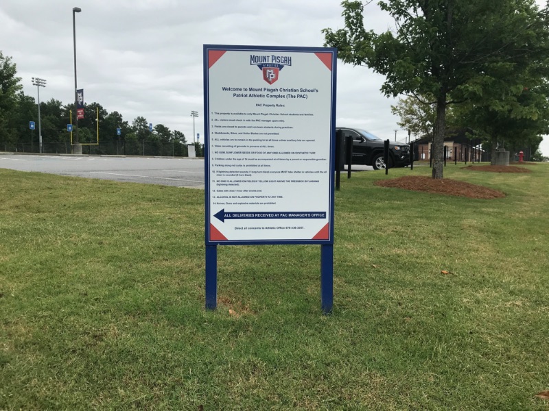 outdoor directional sign for mount pisgah christian school's athletic complex