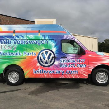 Side of Leith Volkswagen of Cary Scooby Doo colorfully printed advertisement van