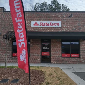 State Farm store front sign and flag
