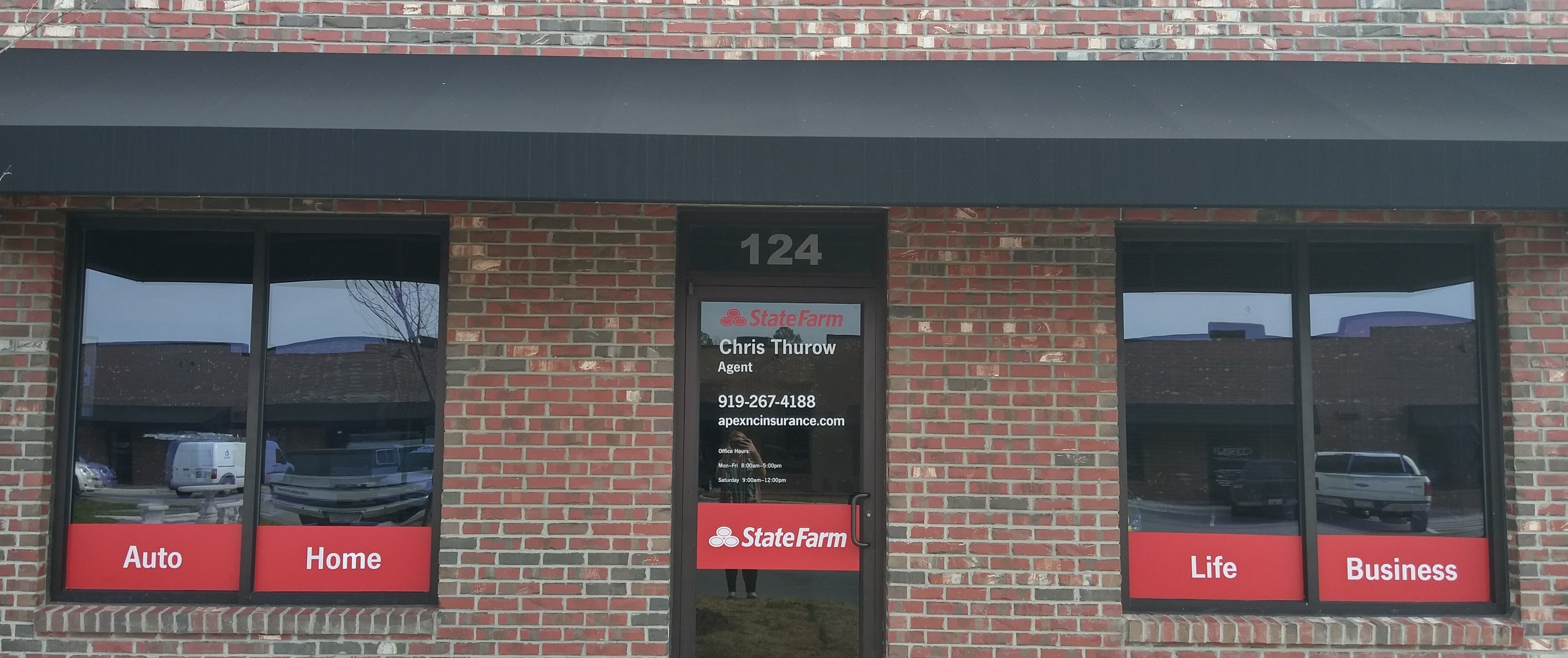 State Farm window and door text clings