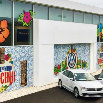 large window coverings for car dealerships and promotions