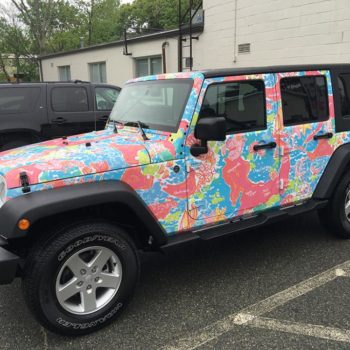 lily Pulitzer pattern wrapping on jeep
