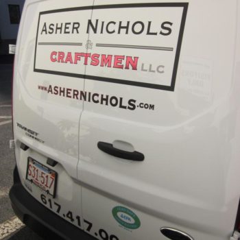 back of asher nichols craftsmen business car wrap