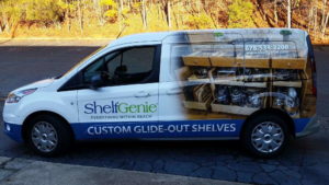 Work van wrapped with Shelf Genie graphics. 