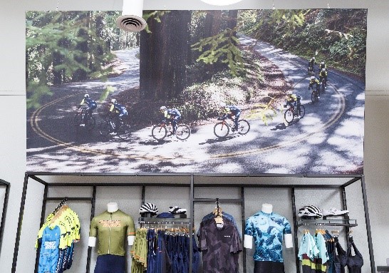 Retail wall graphic of bikers on a road