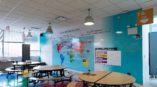 Wall covering of the globe in school classroom 