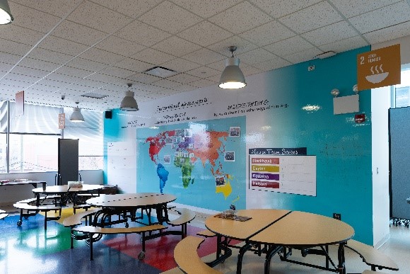 Wall covering of the globe in school classroom 