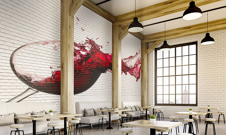 Restaurant wine spilling wall graphic 