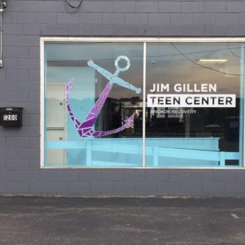 Jim Gillen teen center window graphics 