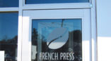 french press bakery and cafe frosted window graphics 