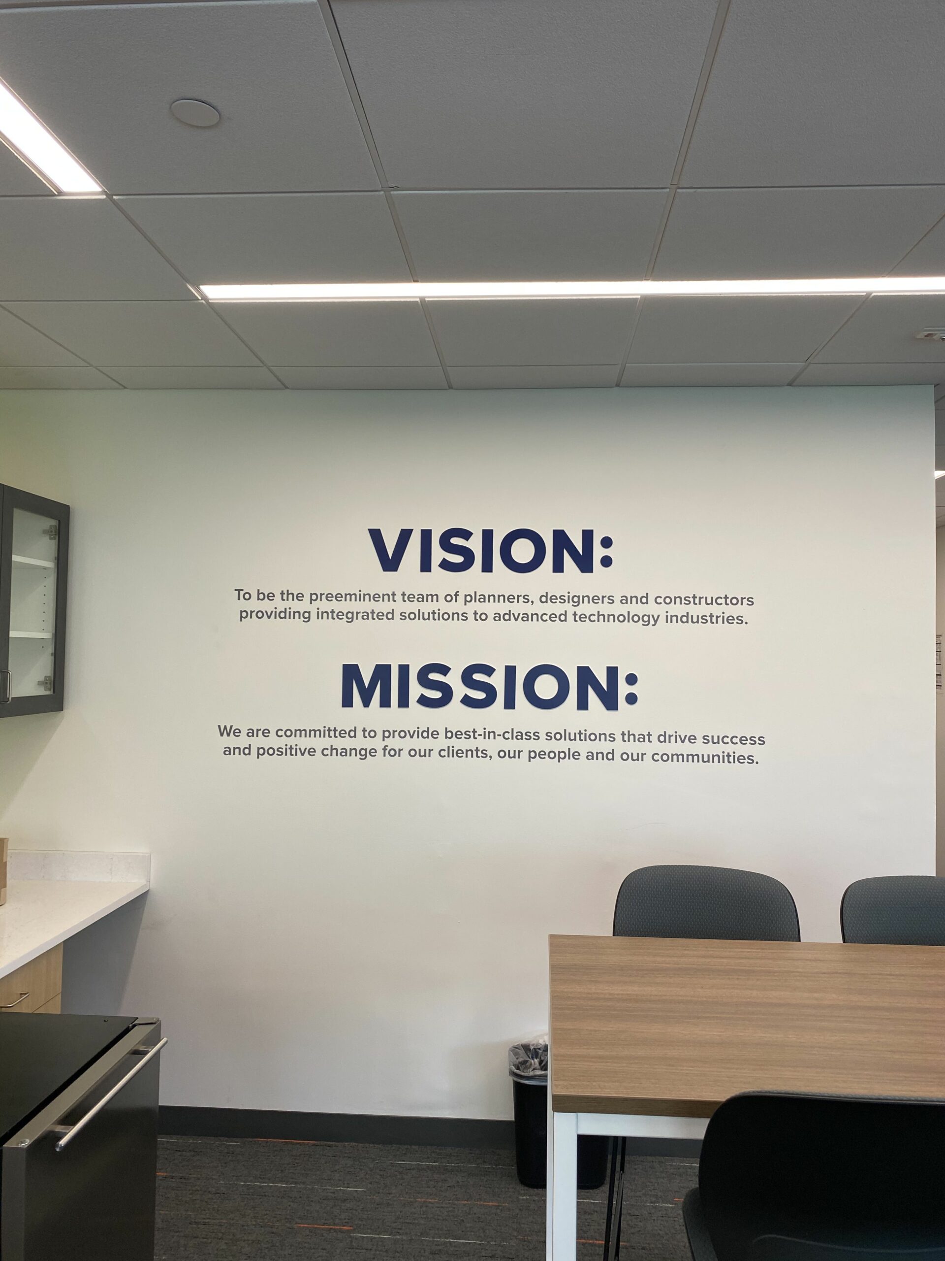 Mission and Vision office graphic and dimensional letters