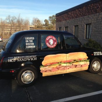 custom vehicle wrap on car for earl of sandwich's business