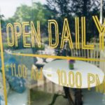 Open daily vinyl lettering window graphic