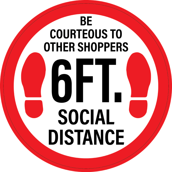 Social Distance Floor Graphics 18”x18”, printed on Removable Vinyl with a non-slip Laminate (Package of 5) SKU 365