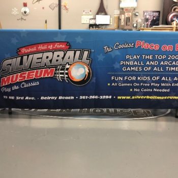 Silverball Museum logo printed on fabric for tabling event