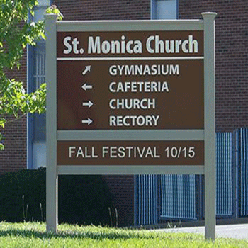 St. Monica Church outdoor directional sign