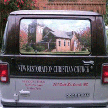 New Restoration Christian Church back of van decals