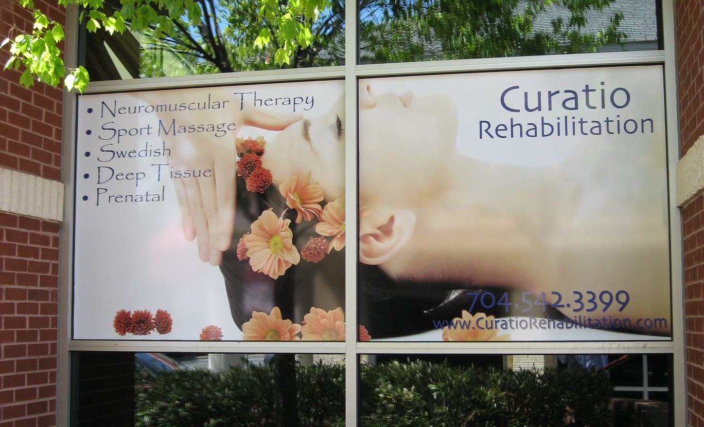 A custom graphic for a rehabilitation clinic listing massage and therapy options