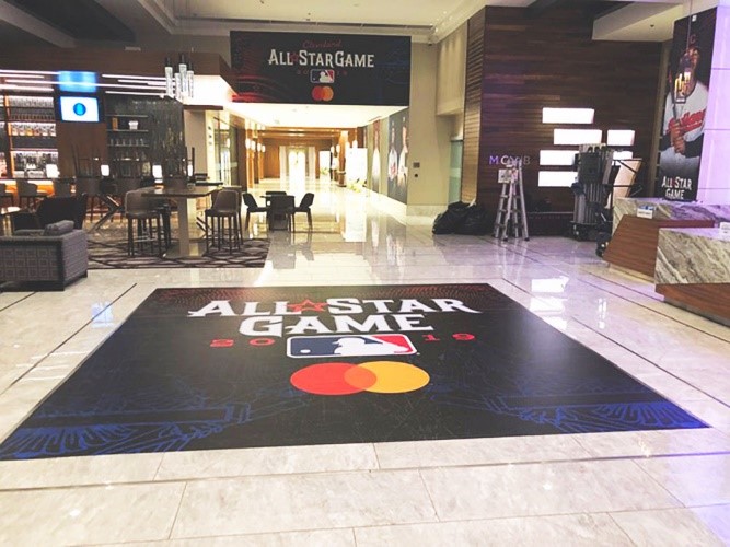 A floor mural in a restaurant for the MLB advertising the All Star Game