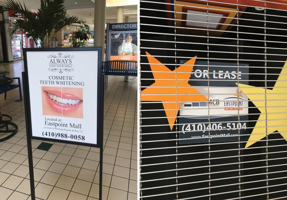 For lease sign and a cosmetic teeth whitening ad