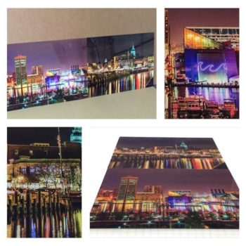 printed photographs of a nightime cityscape
