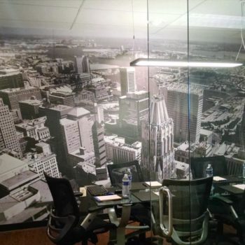 Business meeting room wall cityscape mural