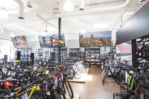 Bike retail store photo displays