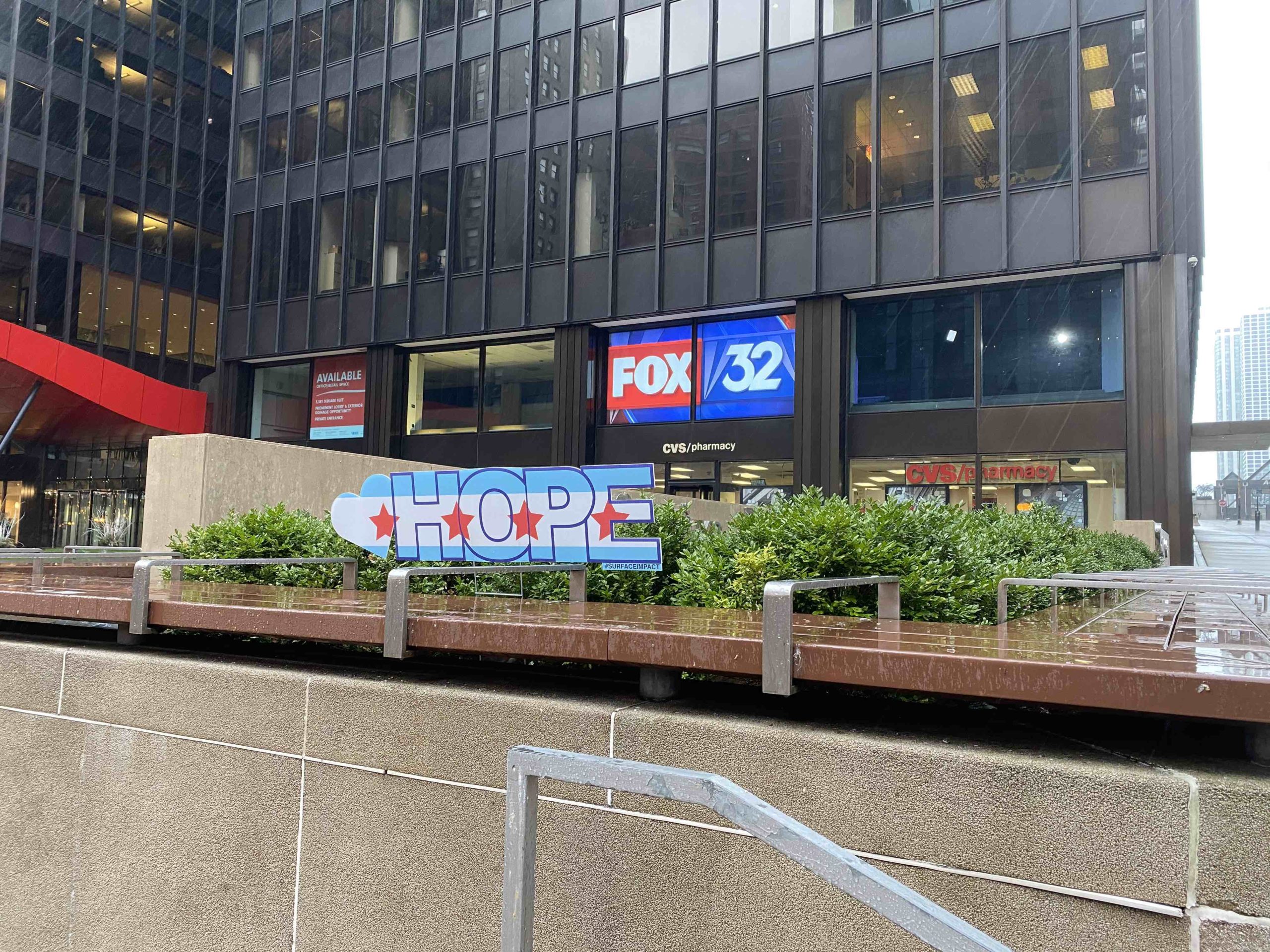 hope sign in front of the fox building