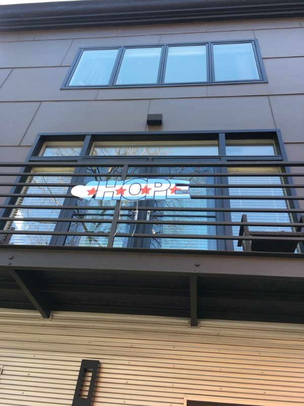 hope sign on a balcony
