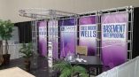 Modular aluminum frame tradeshow display with fabric graphics panels in Chicago Downtown.