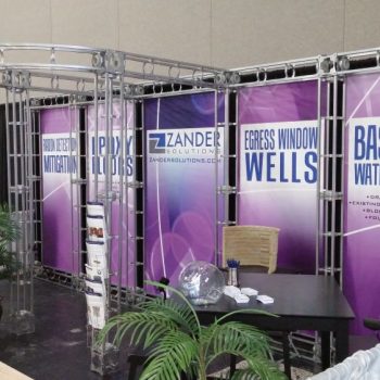 Modular aluminum frame tradeshow display with fabric graphics panels in Chicago Downtown.