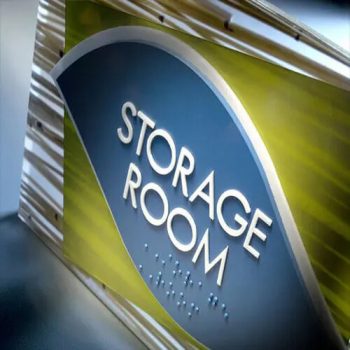 ADA compliant storage room wall sign with braille and raised letters in Chicago Downtown.