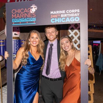 Large floor graphic of an anchor and eagle emblem on a white vinyl floor decal in Chicago Downtown.