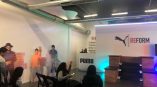 Event space with large wall-mounted vinyl graphics and freestanding cutout signs in Chicago