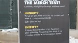 Freestanding event sign with printed vinyl graphic on metal frame in Chicago Downtown.