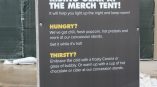 Outdoor vinyl event sign with metal frame displaying information in Chicago Downtown.