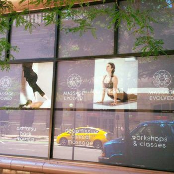 Custom window graphics for Massage Evolved