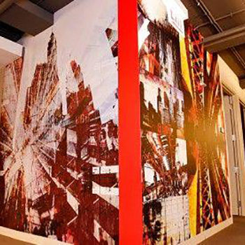 White and red wall mural