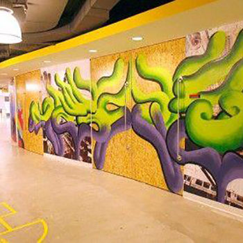 Abstract purple and green wall covering