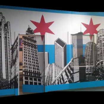 Patriotic city wall mural